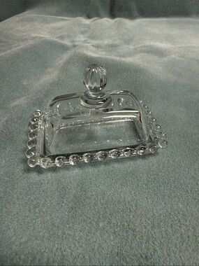 Crystal Butter Dish with Beaded Rim and Knob Lid